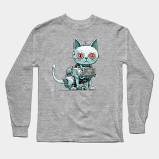 Futuristic Cyber Pink Cat Long Sleeve T-Shirt